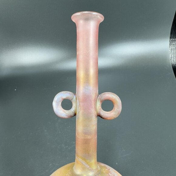 Egyptian Hand Blown Art Glass Vase Bottle Thin Lightweight Scavo Textured Glass - Picture 7 of 16